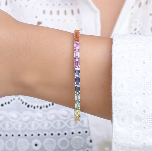 Rainbow Sapphire Big Emerald Cut Bracelet