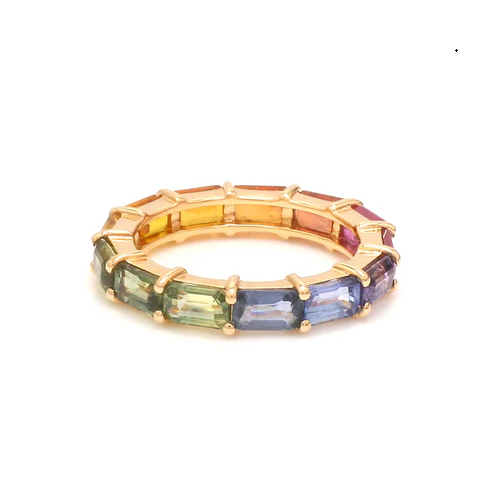 Rainbow Sapphire East West Thin Ring