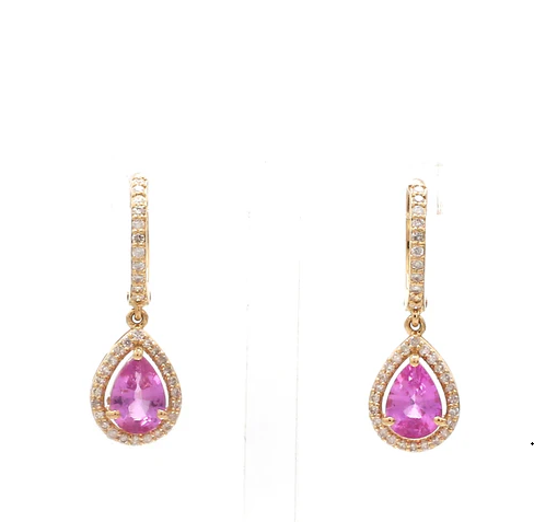 Pink Sapphire Pear Diamond Earrings