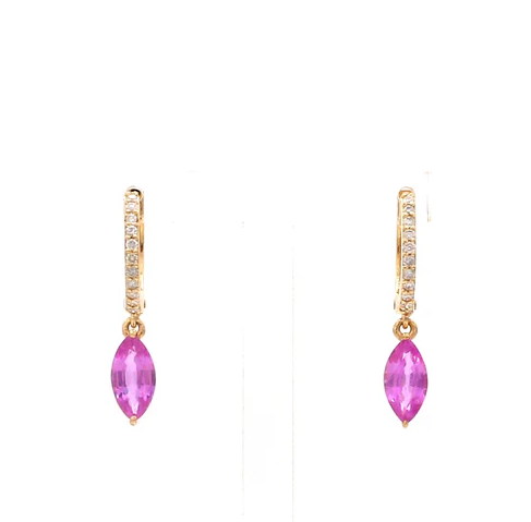 Pink Sapphire Marquise Mini Huggies Earrings