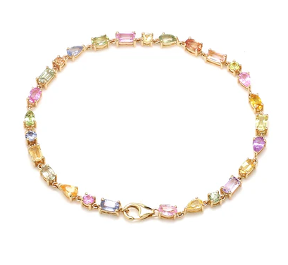 Rainbow Sapphire Pastel Shade Mix Shape Tennis Bracelet