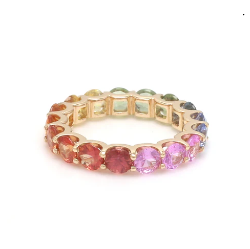 Rainbow Sapphire Round U-Prong Ring
