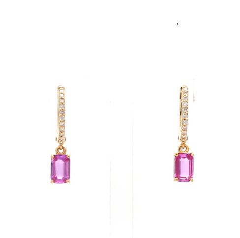 Pink Sapphire Octagon Mini Huggies Earrings