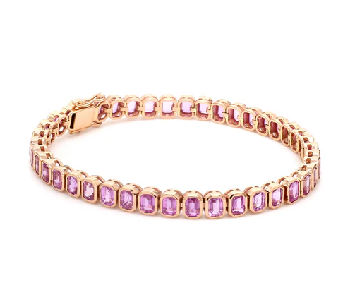 Pink Sapphire Emerald Cut Bezel Set Bracelet
