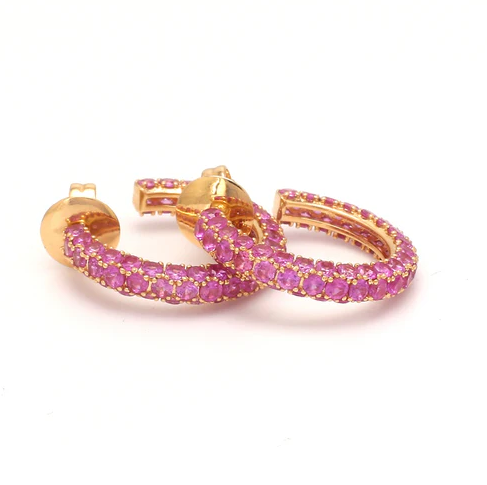Pink Sapphire Pave Set Small Hoops