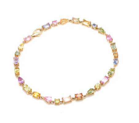 Rainbow Sapphire Pastel Shade Mix Shape Tennis Bracelet