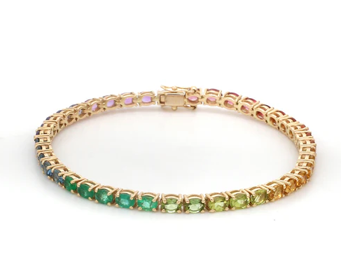 Rainbow Gemstone Oval Tennis Bracelet