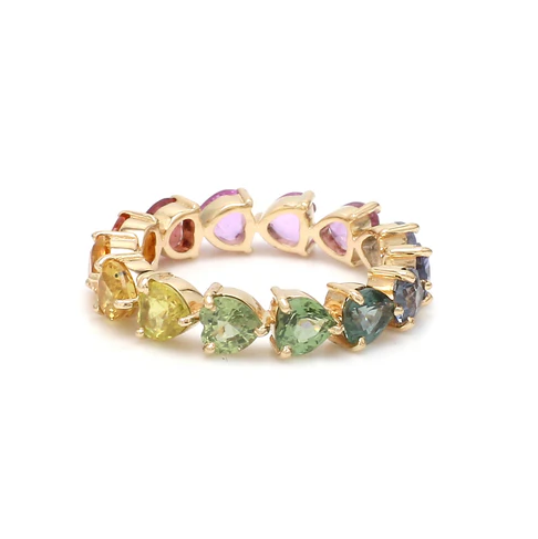 Rainbow Sapphire East West Heart Ring