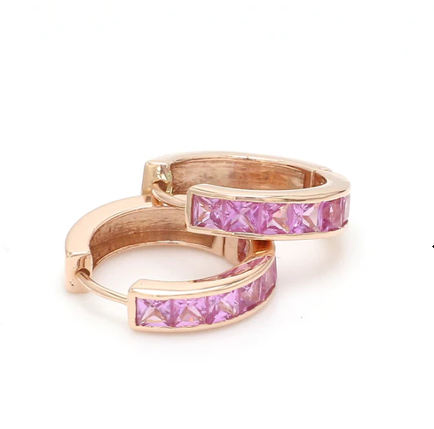 Pink Sapphire Princess Cut Huggies