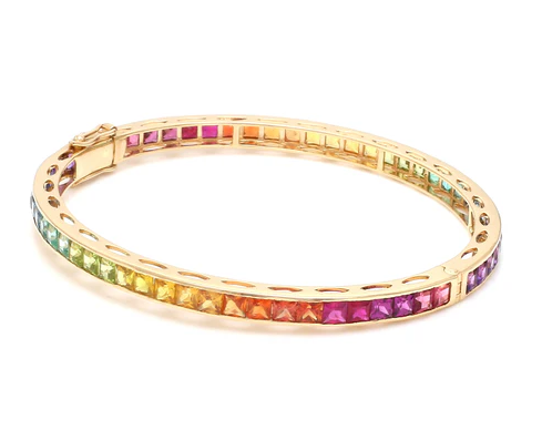 Rainbow Gemstone Princess Cut Bangle