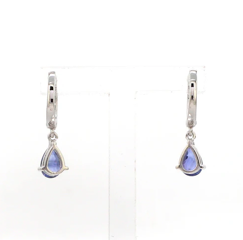 Blue Sapphire Pear Mini Huggies Earrings
