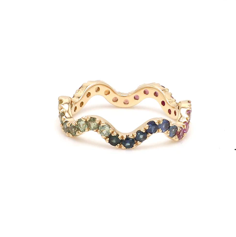 Rainbow Sapphire Wavy Ring