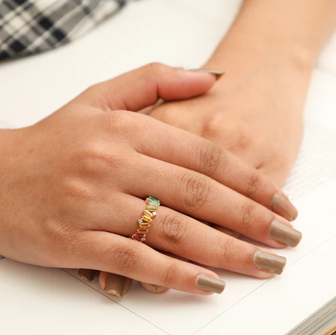Rainbow Gemstone Diamond Zig Zag Ring