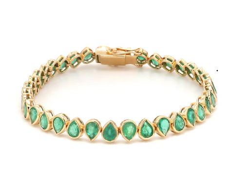 Emerald Pear Bezel Set Upside Down Bracelet