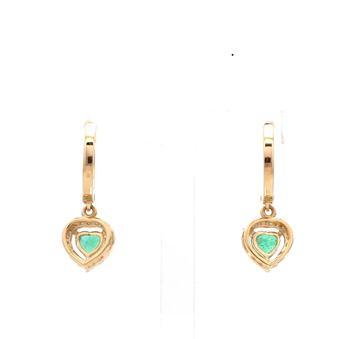 Emerald Heart and Diamond Mini Huggies Earrings