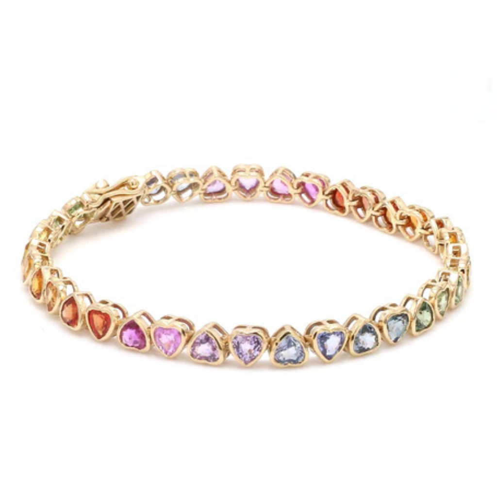 Rainbow Sapphire Heart Bezel Set Bracelet