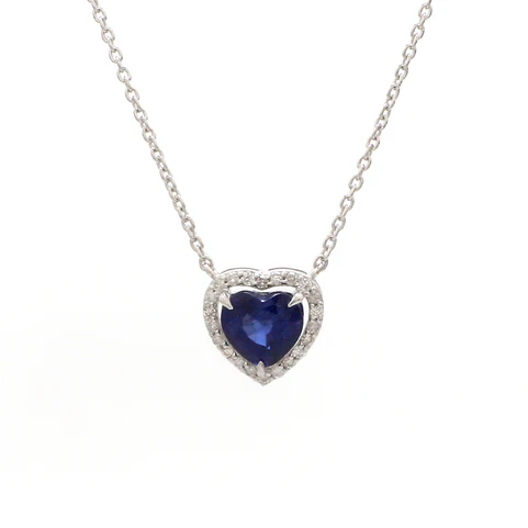 Blue Sapphire Heart and Diamond Necklace
