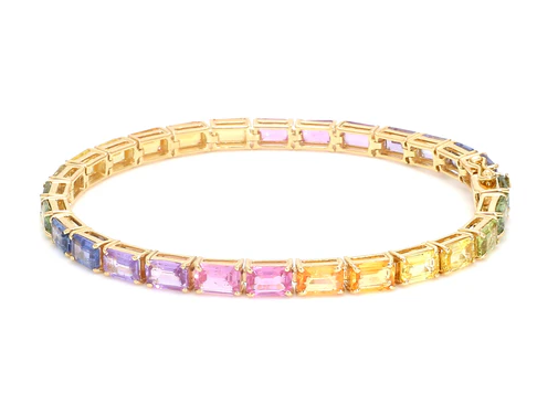 Rainbow Sapphire Big Emerald Cut Bracelet