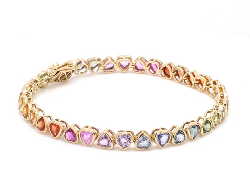 Rainbow Sapphire Heart Bezel Set Bracelet