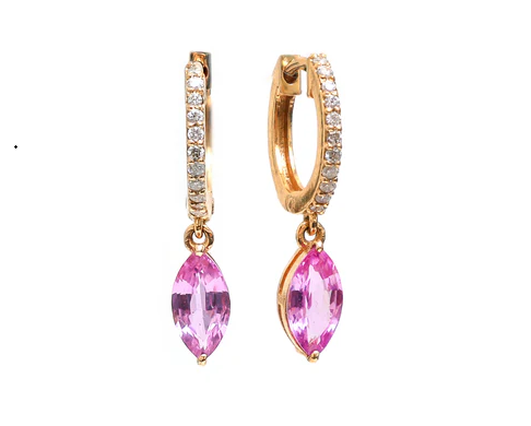 Pink Sapphire Marquise Mini Huggies Earrings