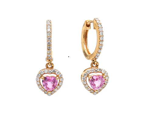 Pink Sapphire Heart Halo Diamond Mini Huggies Earrings