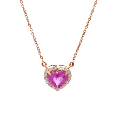 Pink Sapphire Heart With Diamond Pendant Gold