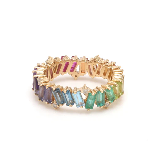 Rainbow Gemstone Diamond Zig Zag Ring