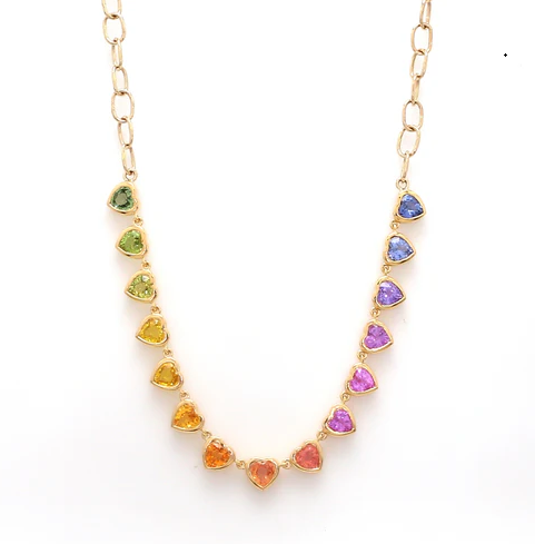 Rainbow Sapphire Heart Bezel Set Necklace