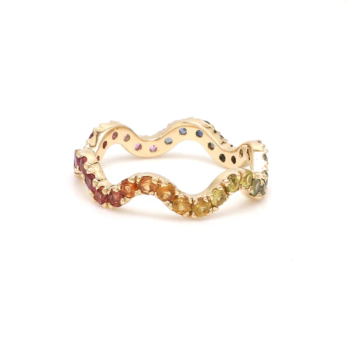 Rainbow Sapphire Wavy Ring