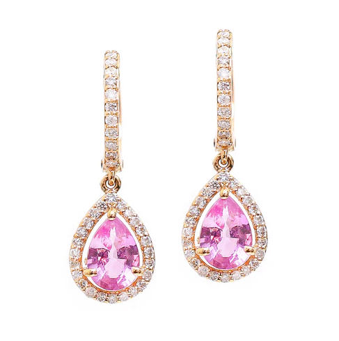 Pink Sapphire Pear Diamond Earrings