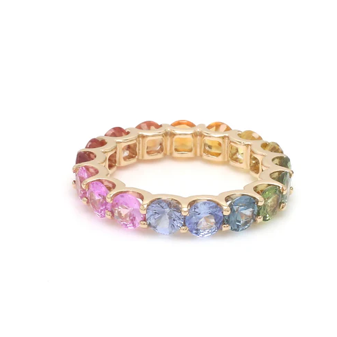 Rainbow Sapphire Round U-Prong Ring