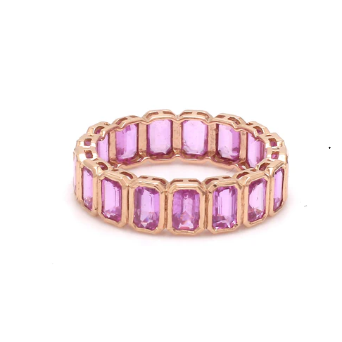 Pink Sapphire Emerald Cut Bezel Set Ring