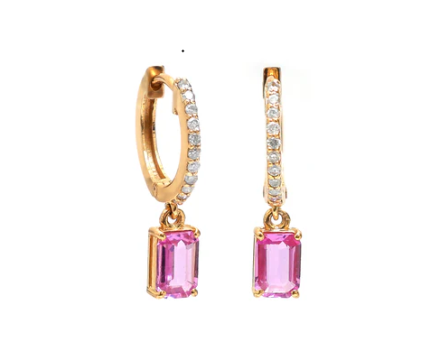 Pink Sapphire Octagon Mini Huggies Earrings