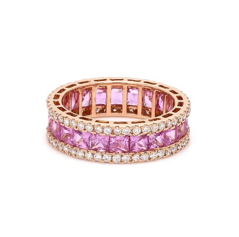 Pink Sapphire Princess Cut Diamond Ring