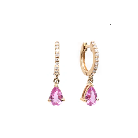 Pink Sapphire Pear Diamond Mini Huggies Earrings