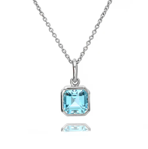Aquamarine Asscher Cut Bezel Set Pendant