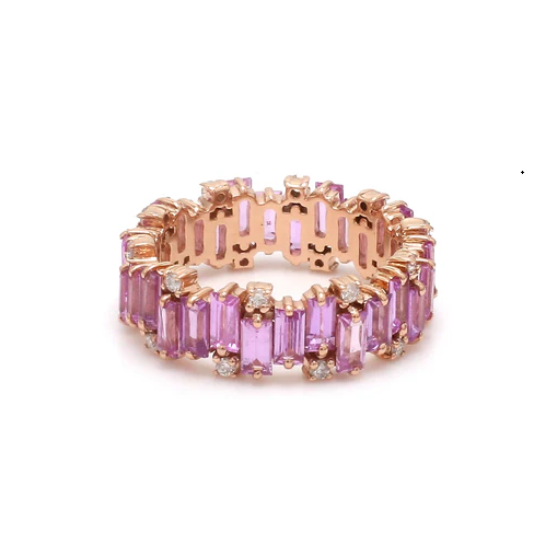 Pink Sapphire Baguette Cut Diamond Ring