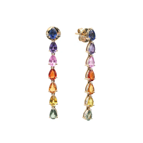 Rainbow Sapphire Pear Link Earrings