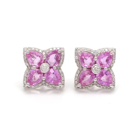 Pink Sapphire Diamond Pear Earring Studs
