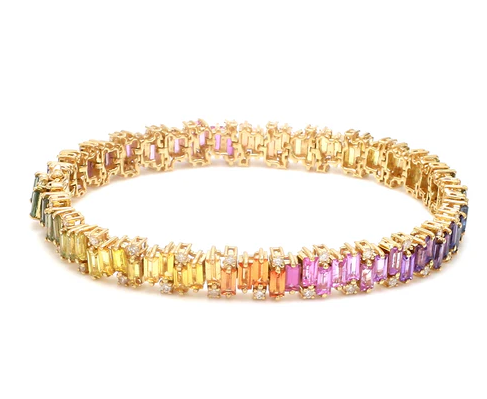 Rainbow Sapphire Baguette Zig Zag Bracelet