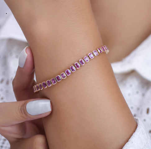 Pink Sapphire Emerald Cut Bezel Set Bracelet