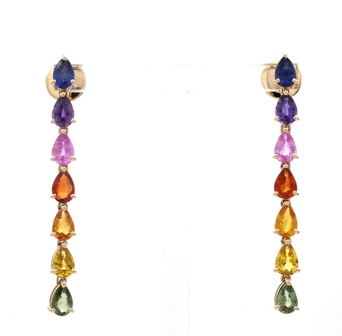 Rainbow Sapphire Pear Link Earrings