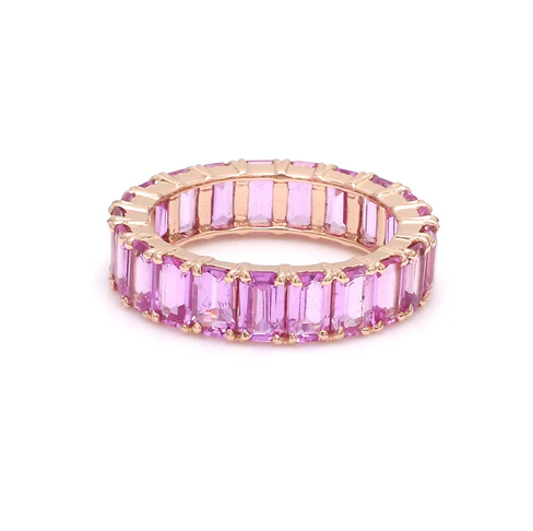 Pink Sapphire Emerald Cut Eternity Ring