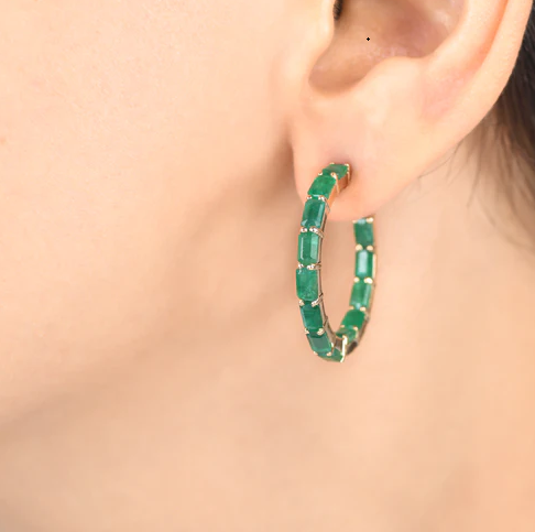 Emerald Octagon Small Hoops