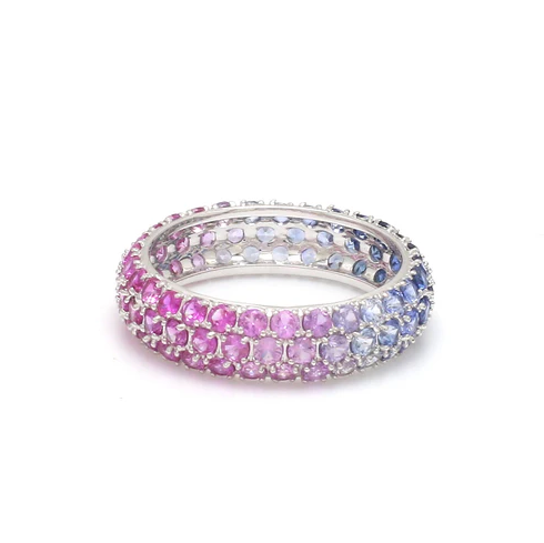 Blue Pink Purple Sapphire Pave Ombre Ring