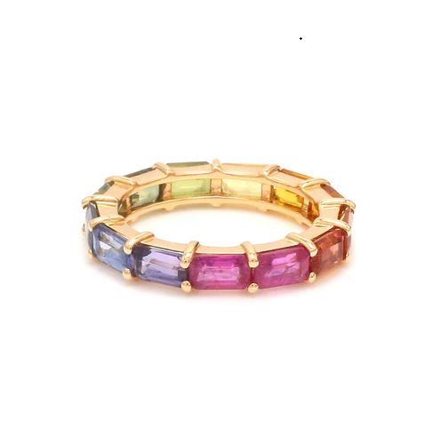 Rainbow Sapphire East West Thin Ring