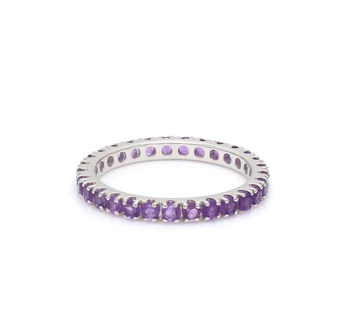 Amethyst Round Thin Eternity Band Ring