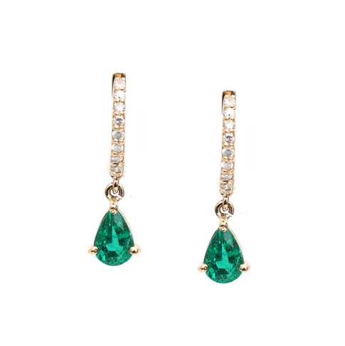 Emerald Pear Diamond Mini Huggies Earrings