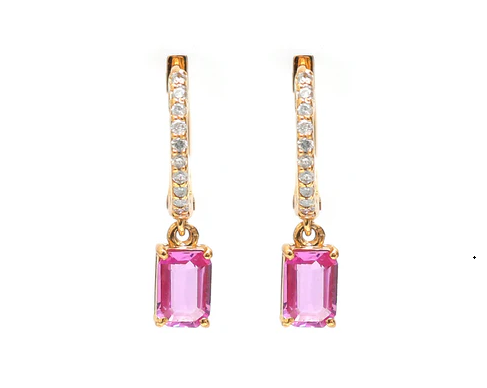 Pink Sapphire Octagon Mini Huggies Earrings