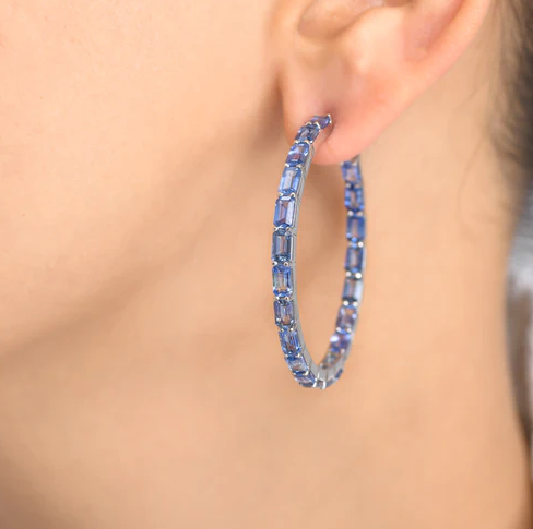 Blue Sapphire Emerald Cut Hoops
